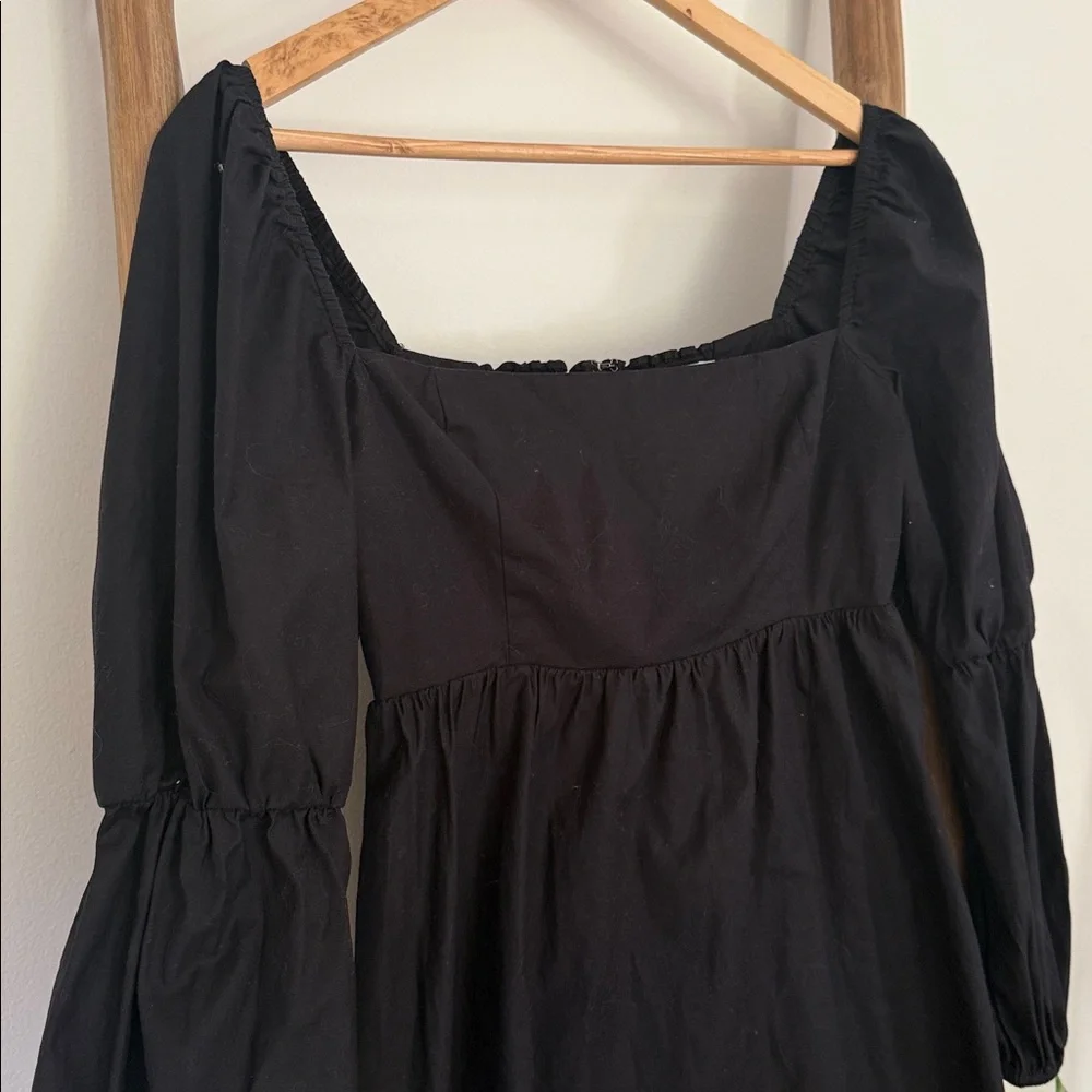 Reformation Michaela Black Smocked Mini Long Sleeve Dress - Picture 5 of 9